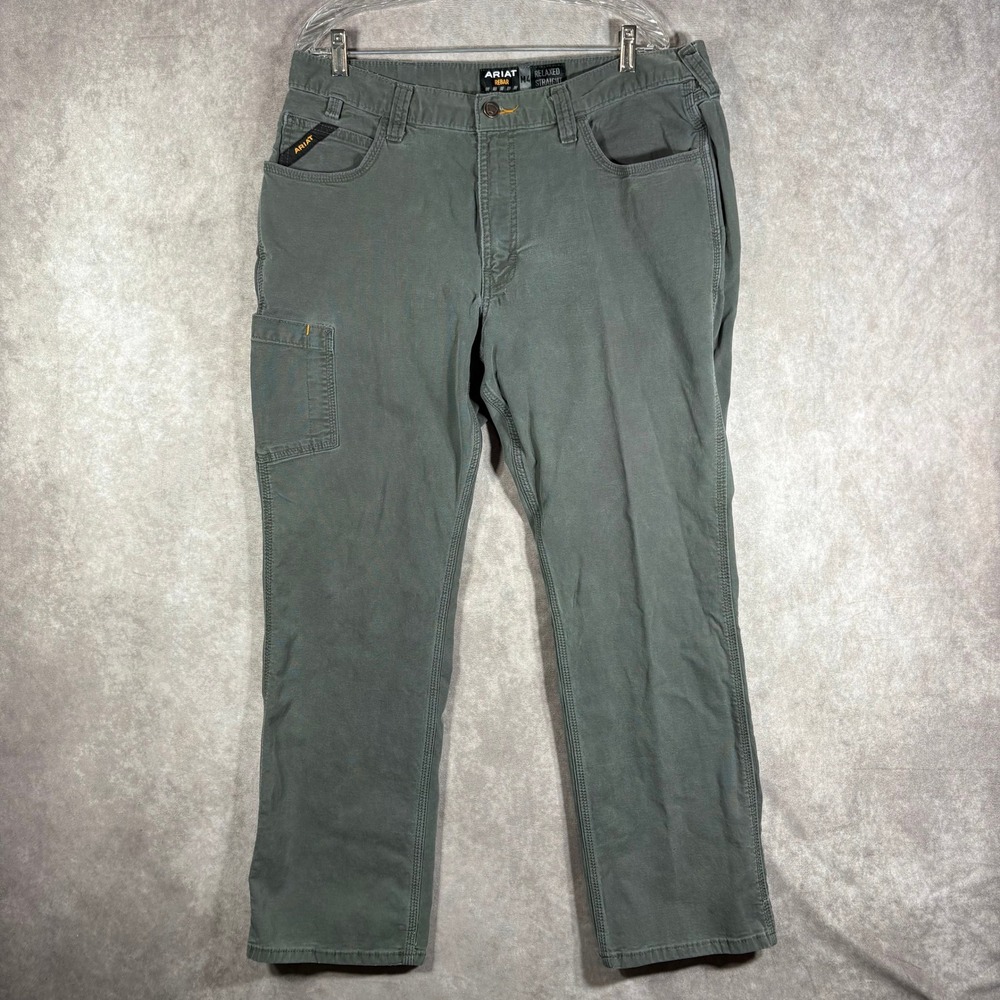 Ariat Rebar M4 Pants Mens 38x32 Gray Relaxed Straight Canvas Utility Work Wear